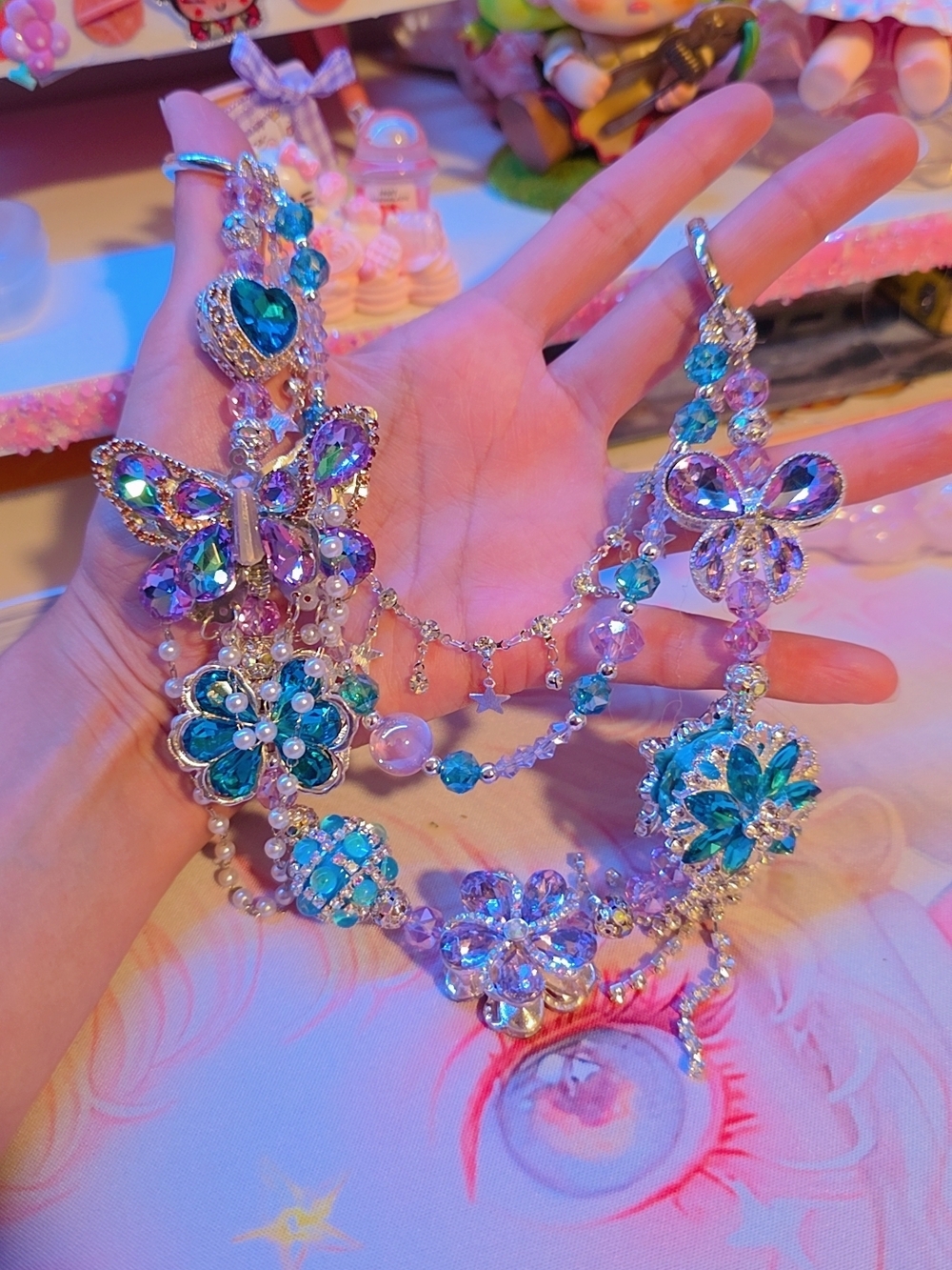 Crystal Floral & Butterfly Bag Chain